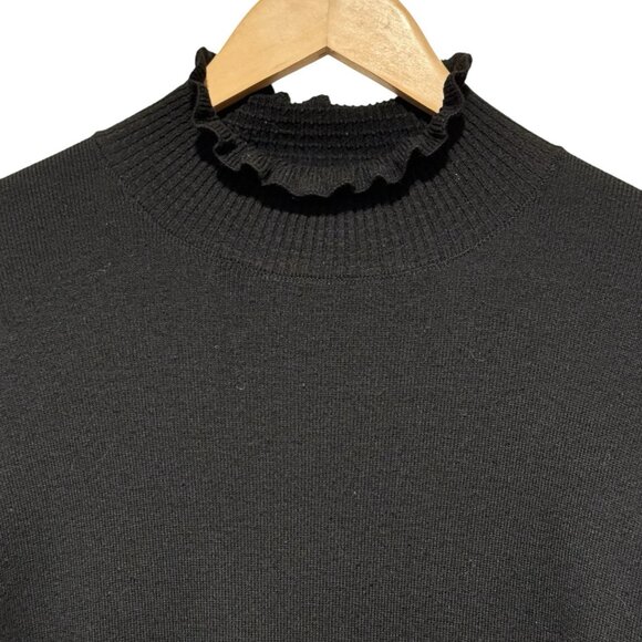 Who What Wear Black Slim Turtle Neck Ruffled Long Sleeved Sweater Womens Large - Picture 4 of 10